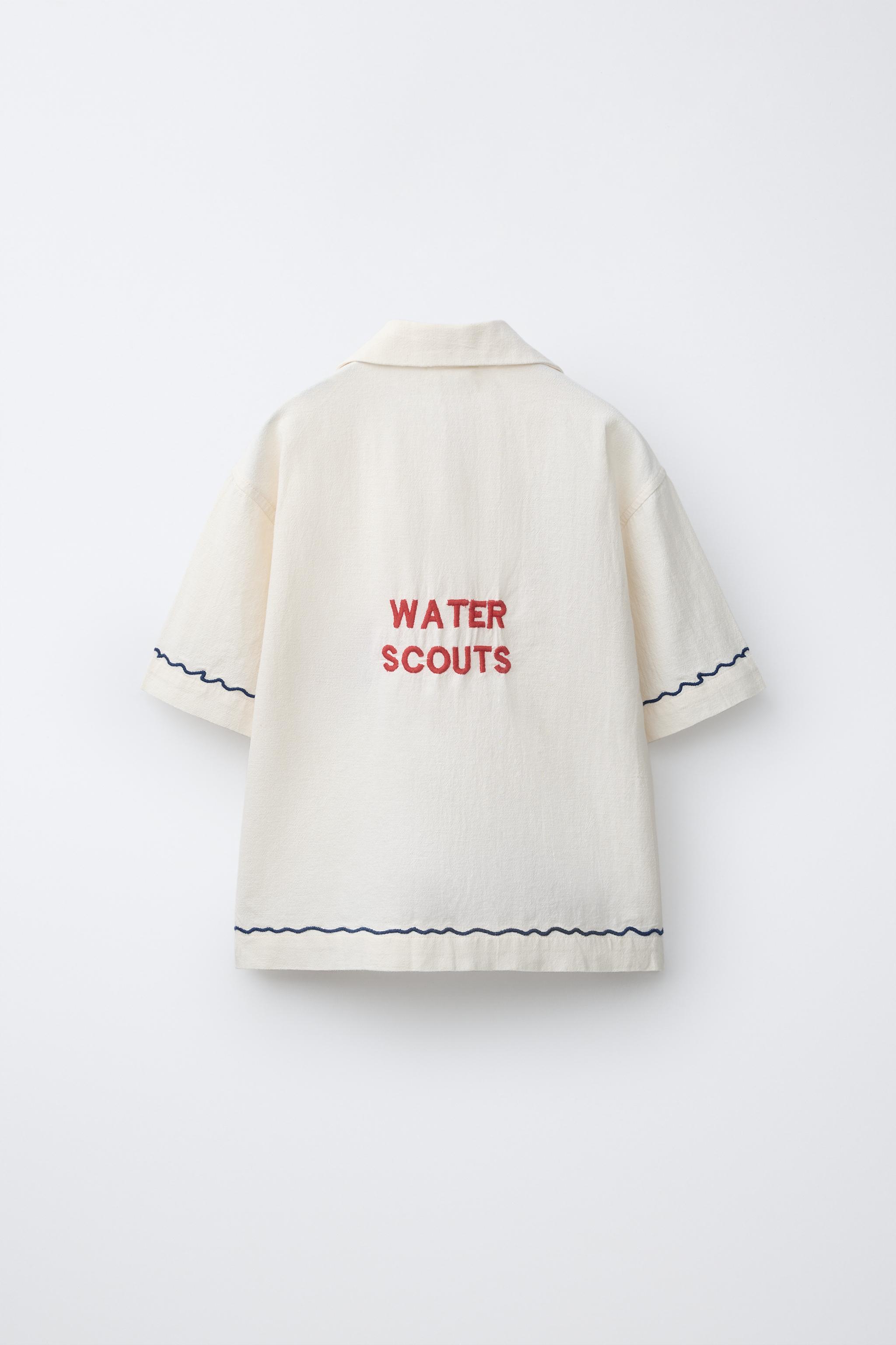 EMBROIDERED LINEN BLEND BOWLING SHIRT